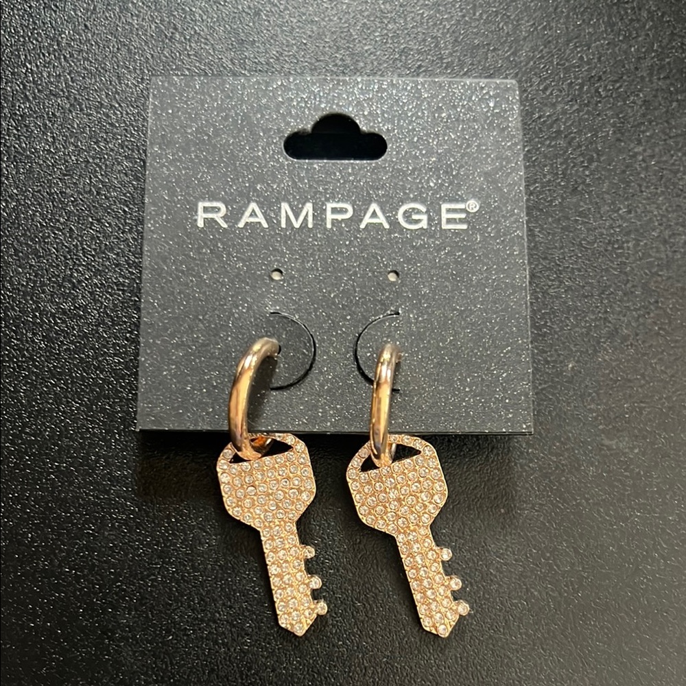 Rampage Gold Key Dangle Earrings